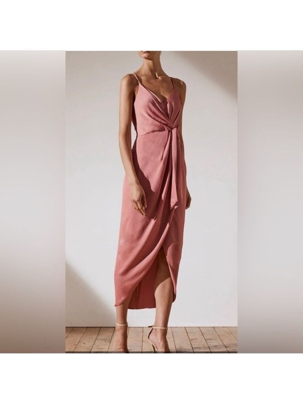 NWT Shona Joy Luxe Tie Front Cocktail Dress in Rose size 4.